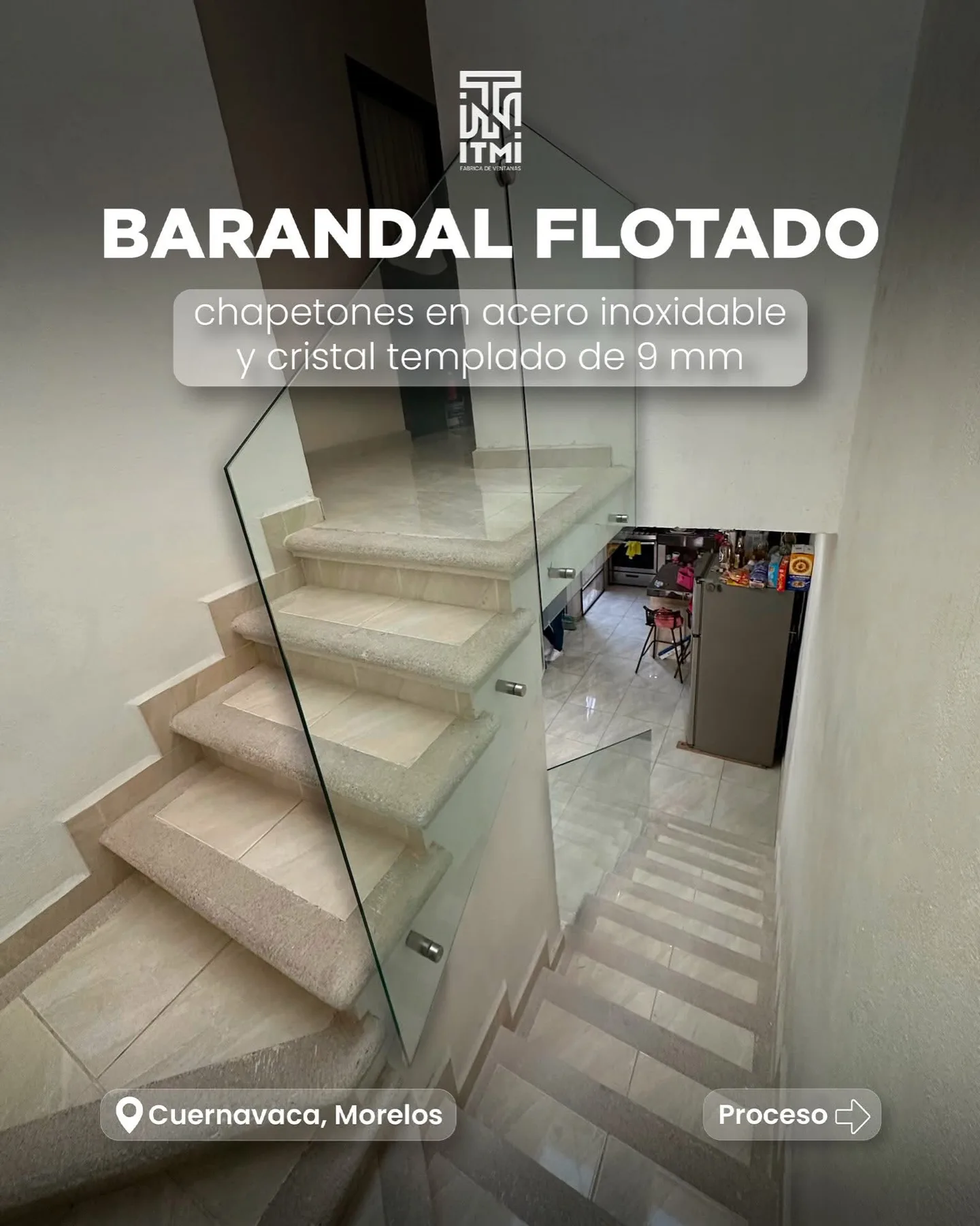 Barandal flotado de cristal templado